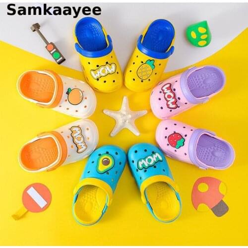 2-8y Kids Mules Clogs Summer Baby Boys Girls Sandals Flat Heel Cartoon Fruits Avocado Beach Slippers Children Garden Shoes Cute