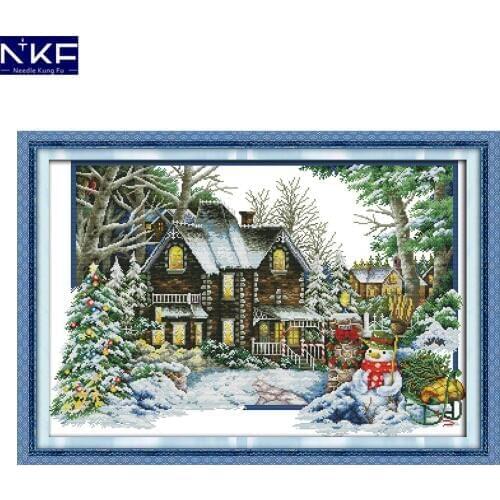 NKF The Winter House Pattern Cross Stitch Set for Embroidery Stamped Kits Home Decor 11CT 14CT Painting Needlework Cross Stitch
