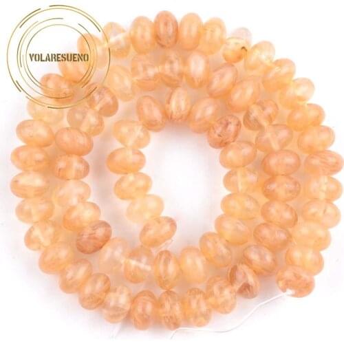 Natural Stone Yellow Quartz Rutilated Rondelle Beads For Jewelry Making Needlework Round Loose Spacer Beads DIY Bracelet 4/6/8mm