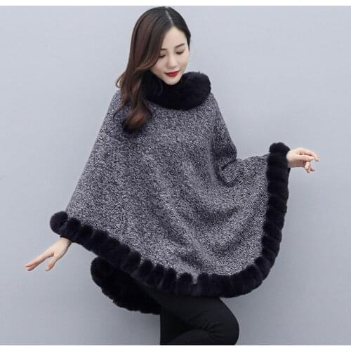 Winter New Faux Fox Fur Ponchos and Capes Streetwear Women Cape Coat Solid Poncho Knitted O Neck Fur Sweater Outwear Clothes