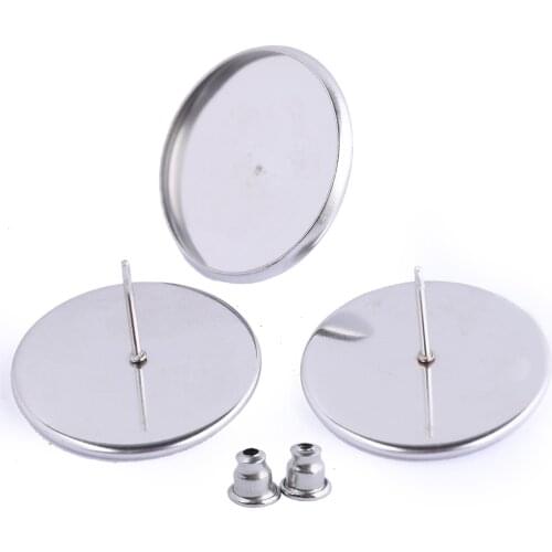 Onwear 10pcs Stainless Steel Stud Earring Base Blanks 20mm Dia Cabochon Earrings Bezel Setting Trays Diy Accessories For Making