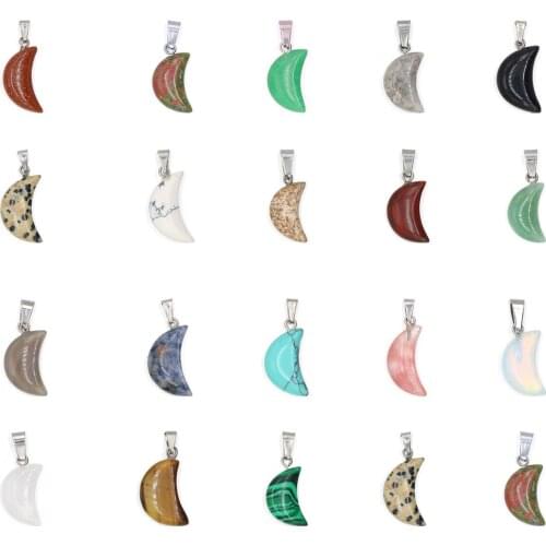 Wholesale 10Pc Natural Gem Stone Turquoises Pendant Moon-shaped Crystal Agates Charms DIY for Jewelry Making Earring Necklace