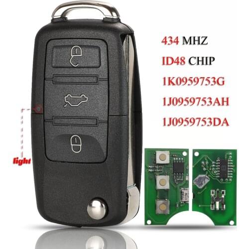 Kutery Flip Remote Car Key For VW Volkswagen GOLF PASSAT Tiguan Polo Jetta 434MHz ID48 Chip 1JO959753DA 1JO959753AH 1KO959753G