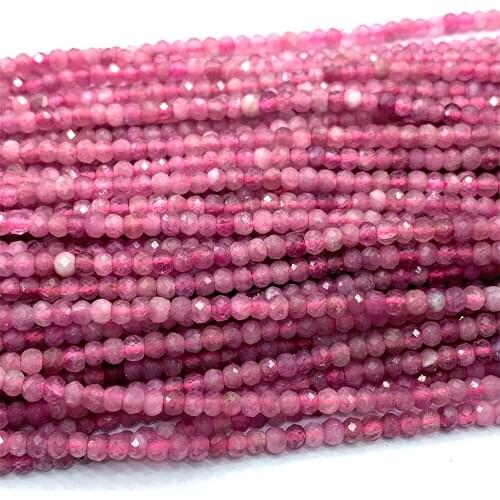 Veemake Pink Tourmaline Natural DIY Necklace Bracelets Ring Faceted Small Rondelle Womens Beads For Jewelry Making 06697
