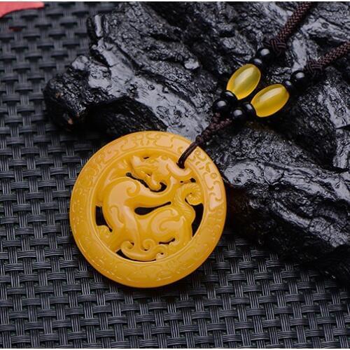 Natural yellow jade pendant hollow hand-carved square dragon jade pendants brand neckalce women jadeite jade jewelry jade