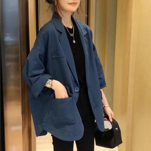 Casual Small Suit Jacket Womens 2021 New Fashion Wild Plus Size Korean Coat Simple Loose Early Spring Autumn Blazer zh673