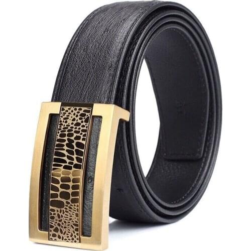 Men’s Luxury business Leather belt South Africa ostrich belt leather stainless steel smooth buckle fashion casual belt