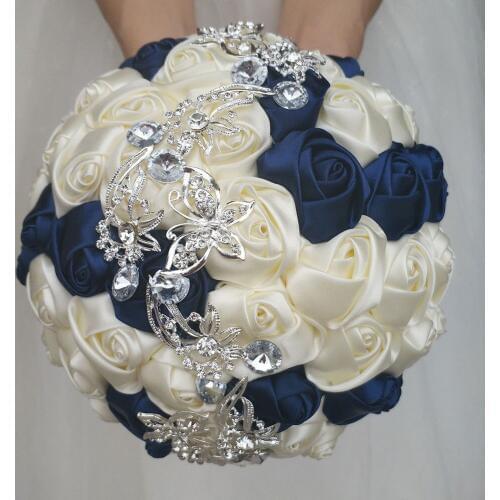 Handmade Diameter 15/18/21/24CM Sizes Wedding Bouquet Bridal Bridesmaid Bouquets Satin Rose Flower Bride Hand Holding Flower