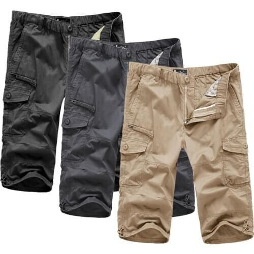 3/4 Cargo Shorts Men Classic Solid Color Summer Hot Sale Cotton Casual Work Out Outdoor Hiking Capri Short Pants with Pocket 5XL