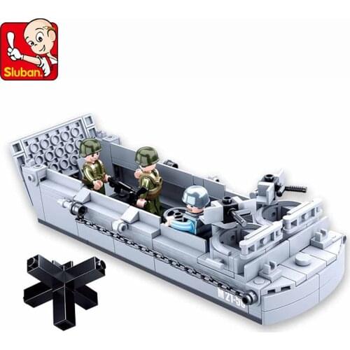 Sluban Military Building Blocks World War II Normandy Landing Campaign Higgins Landing Ship model Assembled bricks for Boy Gift