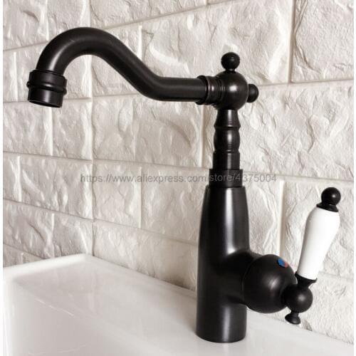 Deck Mounted Single Handle Hole Bathroom Sink Mixer Faucet Oil Rubbed Bronze Hot and Cold Water Mixer Tap Nnf373