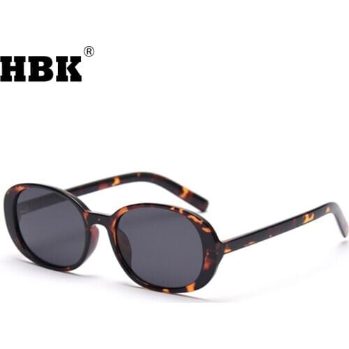 HBK Vintage Oval TR90 Polarized Sunglasses For Women Men Retro Small Eyewear Leopard Frame Travel Shades UV400 Zonnebril