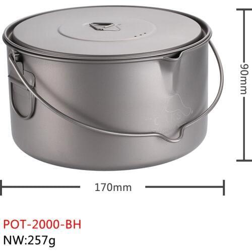 TOAKS Titanium Pot With Hang Foldable Handle For Outdoor Camping Cookware Picnic Hang Pot Ultralight 1100ml 1300ml 1600ml 2000ml