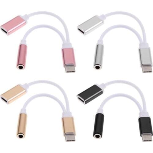 1000pcs/lot USB C Audio Cable to 2 in 1 Type-C 3.5 mm Jack Earphone Adapter Receiver for Moto Audio Splitter