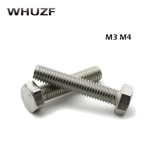 304 Stainless Steel 304 M3/M4*8/10/12/14/16-35mm Hexagonal Screws Outer Hex Bolt DIN933 Bolts