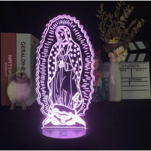 Acrylic 3D LED Night Light Blessed Virgin Mary Touch 7 Color Changing Desk Table Lamp Home Decorative Sleep Light Christmas Gift
