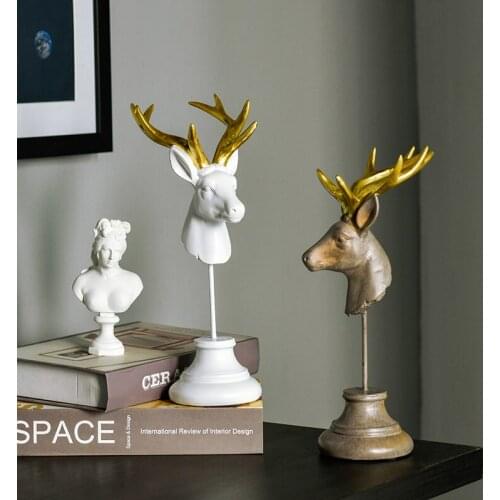 White Black Figurines Miniatures Art Nordic Reindeer Creative Handmade Figurines Miniatures Luxury Decoracion Room Decor DG50FM