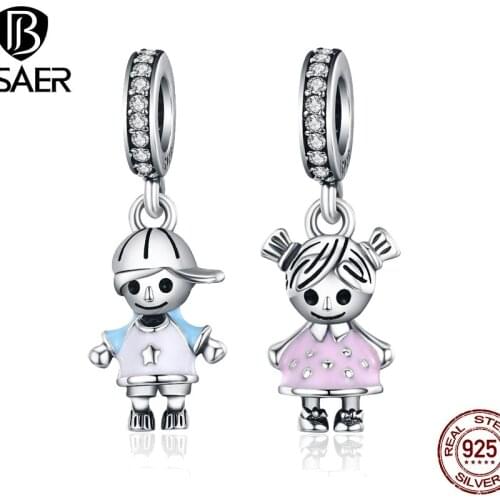 100% 925 Sterling Silver Cute Boy & Girl Pendant Charm Fit Bracelet & Necklace Original 925 Silver Jewelry Birthday Gift