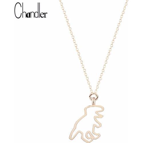 Chandler 2017 Vintage Gold-color Plated Dino Dinosaur Tyrannosaurus Necklace Chain Link Chokers Women Wedding Accessaries