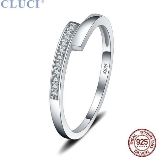CLUCI Simple Real Silver 925 Women Wedding Engagement Rings Jewelry Valentine Gift Zircon Ring DR1017SB