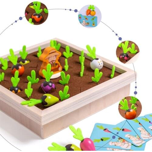 Childrens Wooden Toys Enlightenment Early Education Toys Interesting Vegetable Memory Chess Game Farm Pull Radish Board Game
