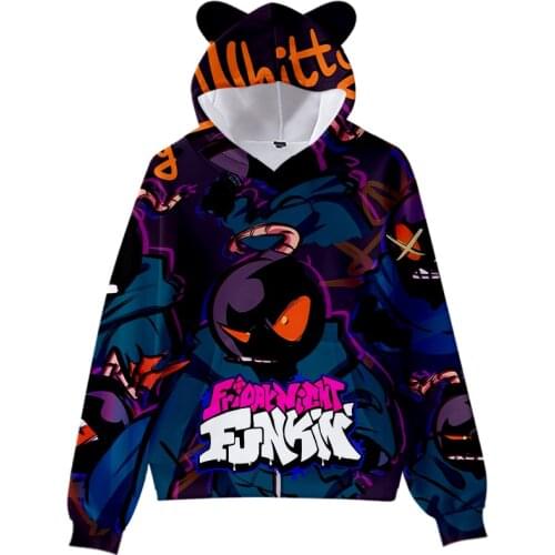 2-16T Children Hoodies Friday Night Funkin Men Women Hoodie Sweatshirt 3D Pullover Cartoon Cat Ears Cosplay Custome Tops Coats