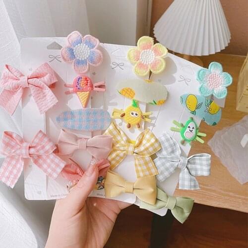 Childrens Cartoon Flower Hairpin Girls Bow Hair Accessories Broken Bangs Hairpin Set Princess Does Not Hurt Hair Clips