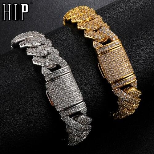 Hip Hop Heavy Big Box Buckle 14MM Bling Cubic Zircon Copper AAA+ Iced Out CZ Cuban Link Chain Bracelet For Men Rapper Jewelry