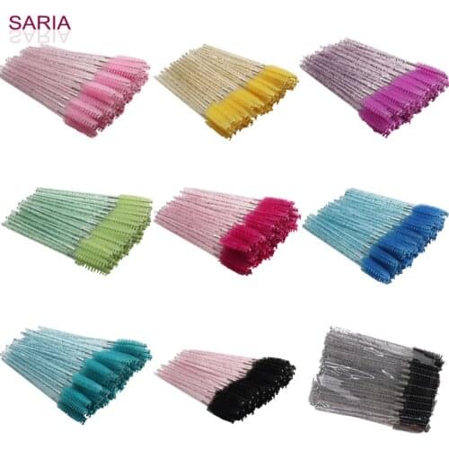 Good Quality Disposable 50 Pcs/Pack Crystal Eyelash Makeup Brush Diamond Handle Mascara Wands Eyelash Extension Tool