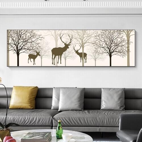 Forest Landscape Wall Art Canvas Poster and Print Deer Canvas Painting Nordic Style Picture for Living Room Decor