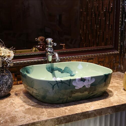 Lotus Rectangular China Artistic Handmade Ceramic wash basin Counter top china wash basin bathroom sinks Sink Bowl