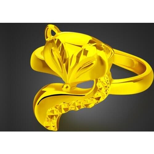 Fashion 100% 925 Sterling SilverAnimal Fox Ring Adjustable Size Index Finger Ring Personality Women Golden Jewelry Gift