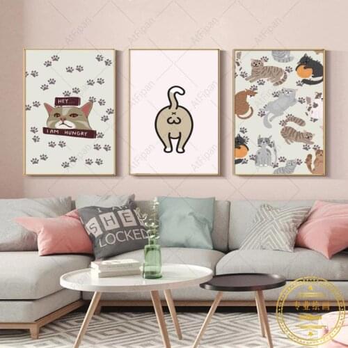 Cartoon Cute Cat Kitten Poster Nursery Kids Picture Wall Art Canvas Print for Living Room Home Decoration Interior Paintings