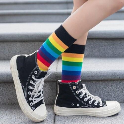 Lovely Socks Cotton Rainbow Striped long Socks Warm Casual Knee Length Female Socking New Fashion Striped Cute Stock