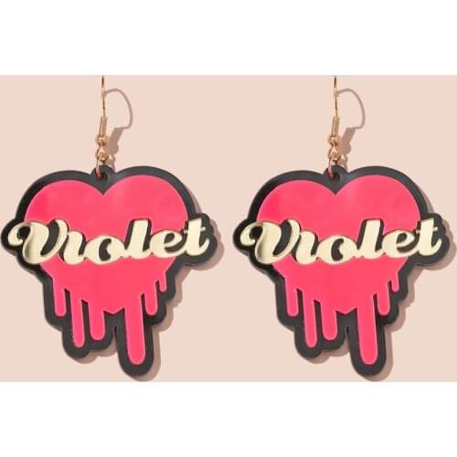 Peach Heart Acrylic Drop Earrings For Women Girls Lovely Pink Letter Tassel Korea Style Dangle Earrings Fashion Party Jewelry