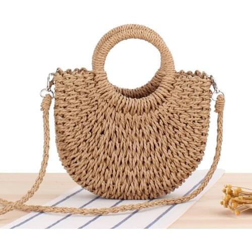 Handmade Half-Round Rattan Woven Straw Bag Summer Women Messenger Crossbody Bags Girls Small Beach Handbag 2020
