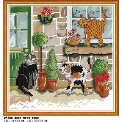 Kitten cartoon animal pattern cross stitch kit 11CT 14CT printed canvas fabric embroidery needlework home decoration painting