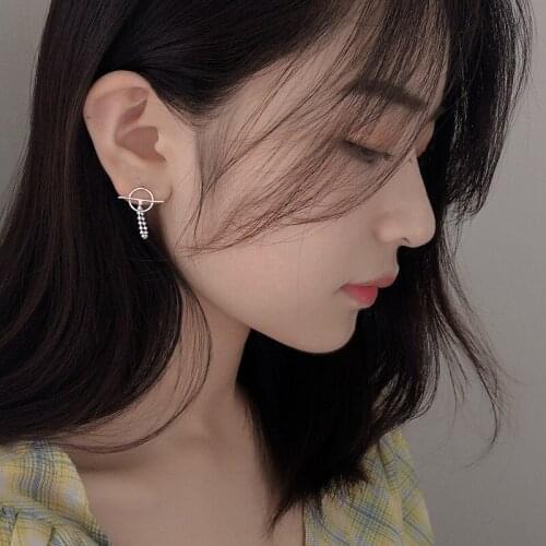 Stud Earrings Round Bead Chain For Women Simple Charm Cute Korean Fashion Punk Hot New Girlfriend Wedding Jewelry Gift BOYULIGE