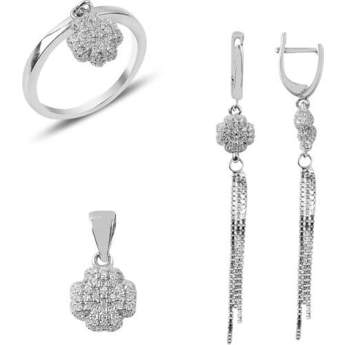 Silverlina Silver Zircon Stone Dangle Set