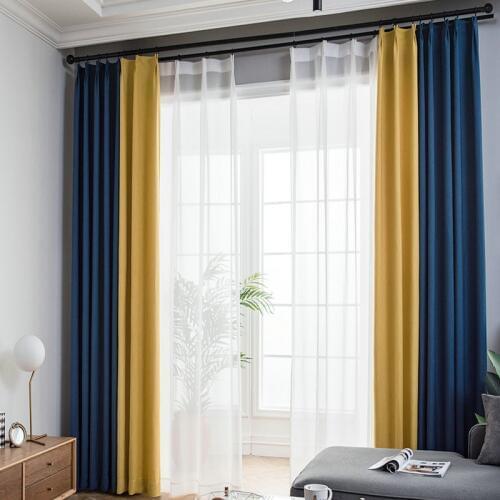 Modern 2 Colors Stitching Solid Faux Cotton Linen Window Curtains for Living Room Bedroom Rustic High Quality Drapes White tulle
