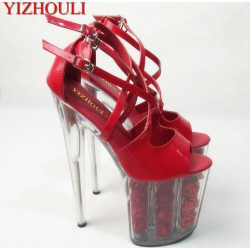 20cm flower wedding shoes women motorcycle high heel dress pole dancing sandals Dance Shoes