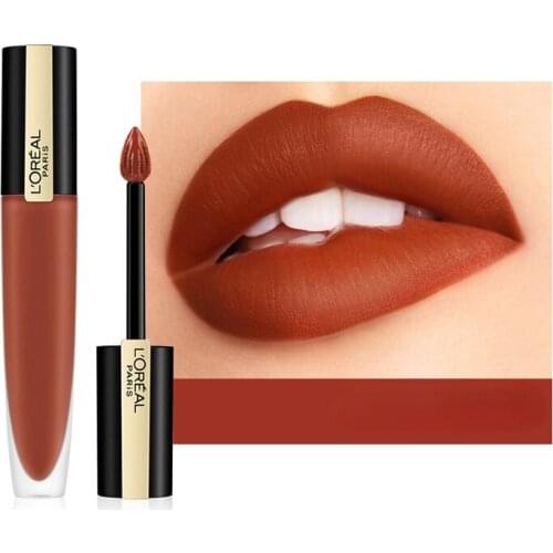 TT Loreal Lipstick Print Lip Lacquer Non-Fading Waterproof Matte Finish Lipstick Womens Long-Lasting Lip Stain Cameo Brown