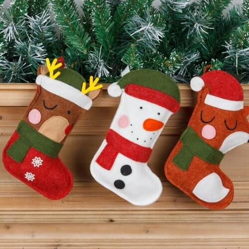 Felt Cartoon Christmas Element Stockings Candy Bag Xmas Element Stocking for Family Country Rustic Personalized Holiday Indoor L