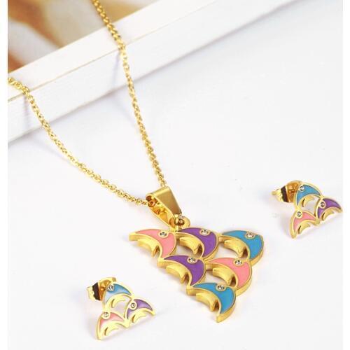 XUANHUA Stainless Steel Jewelry Woman Vogue 2019 Fish Necklace Earrings Set Jewelry Sets Summer Sccessories jewellery