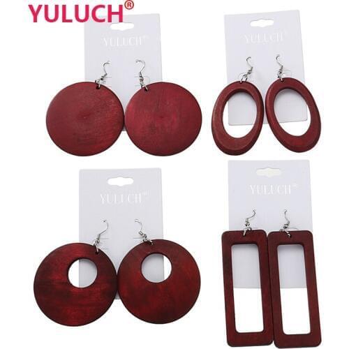 YULUCH African Wooden Dripping Triangle Round Pendant Earrings for Fashion Women Jewelry Earrings 1 Set 4 Pairs of Sales