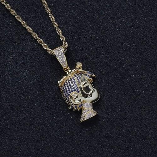 Hip Hop Jewelry Cartoon Character Avatar Pendant Pave Cubic Zircon Crystal Necklace For Men Boy Gift Dropshipping