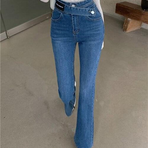 High Waist Flare Jeans For Women 2021 Autumn Y2k Straight Slim Pants Korean Fashion Blue Denim Trousers Jean Streetwear 0203