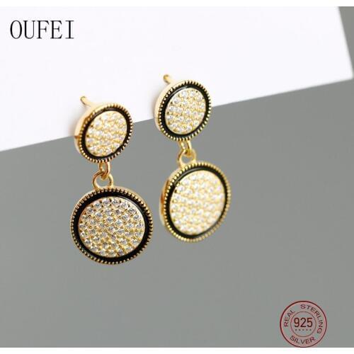OUFEI925 Sterling Silver Drop Earings Fashion Charm Round Earring For Women Sparkling Rhinestones Classical Earrings