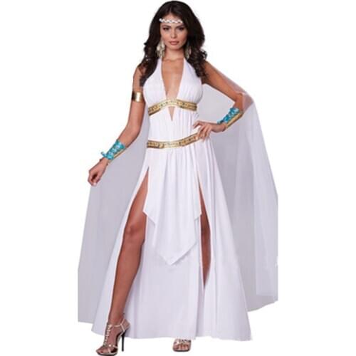 Lady Greek Roman Goddess Costume Sexy Halter Backless Robe Cosplay Halloween Carnival Party Fancy Dress
