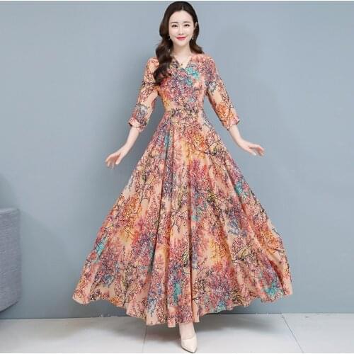 2021 Spring Summer New Temperament Dresses Plus Size High-end Blue Orange Chiffon Maxi Dress for Women Clothes